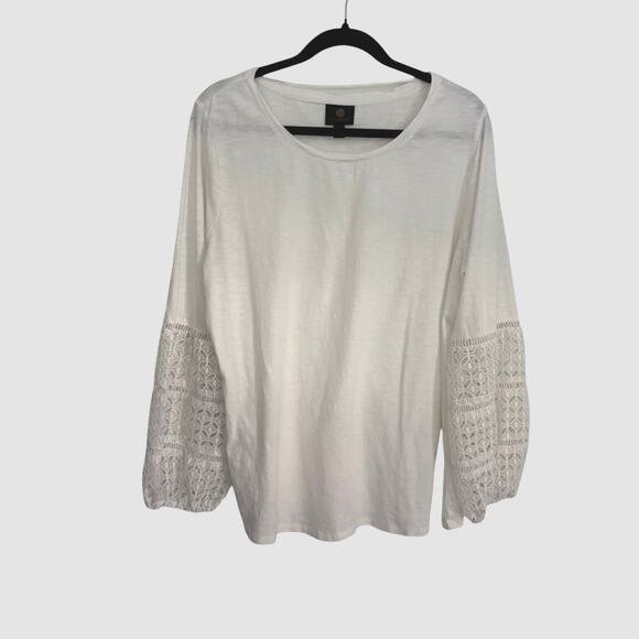 JM Collection Top White Boho Sleeves Women's XL Cotton/Modal - Picture 1 of 6